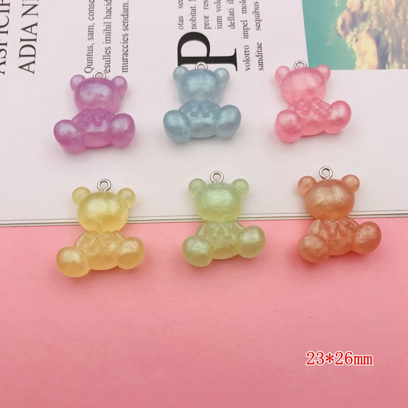 10pcs Hot Selling Resin Kawaii Miniature Pearl Effect New Bear Charm for Keychain, Earring, Scrapbooking, DIY Making, Necklace
