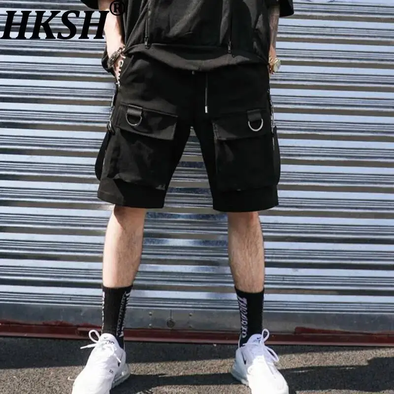 

Мужские шорты HKSH в стиле сафари с множеством карманов, темные прямые брюки до колена, функциональные повседневные модные шикарные капри HK22378