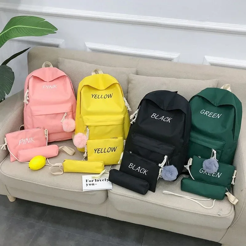 Children School Bag Set Solid Color Primary Girls School Backpacks Large Capacity Travel Bags Boys Backpack Coin Purse 3Pcs