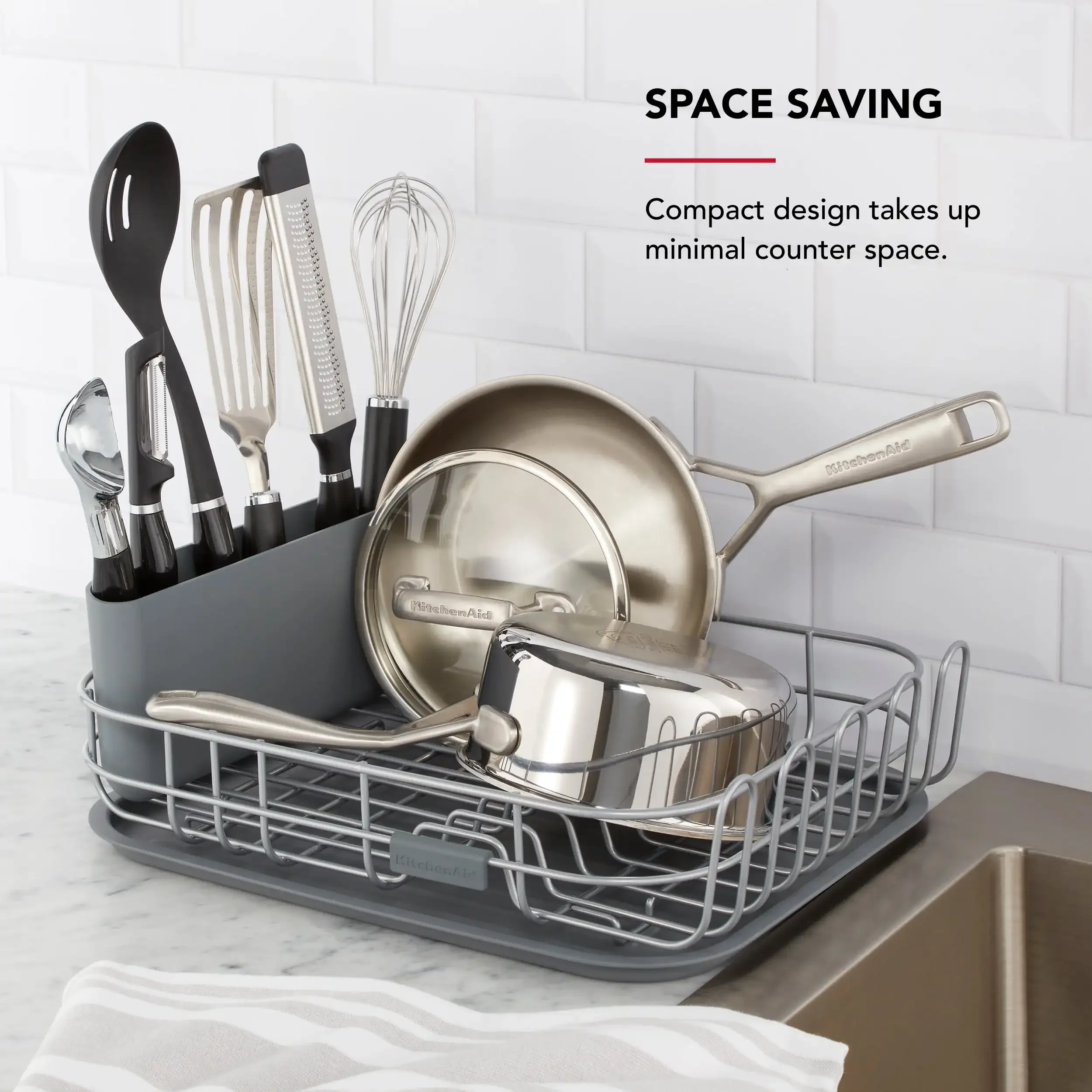 薄型金属スタッキング食器乾燥ラック、チャコールグレー、耐久性のある構造