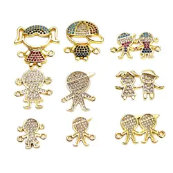 Micro zircon inlaid Cute girl boy Style hand card accessory Link bracelet zircon doll for Jewelry Making accessory