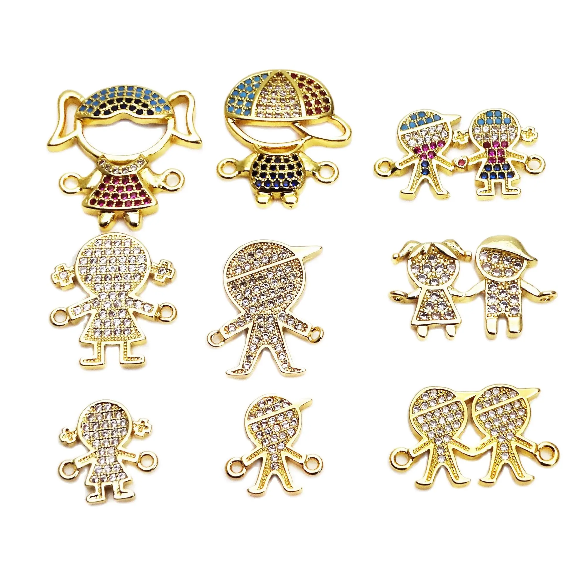 Micro zircon inlaid Cute girl boy Style hand card accessory Link bracelet  zircon doll for Jewelry Making accessory