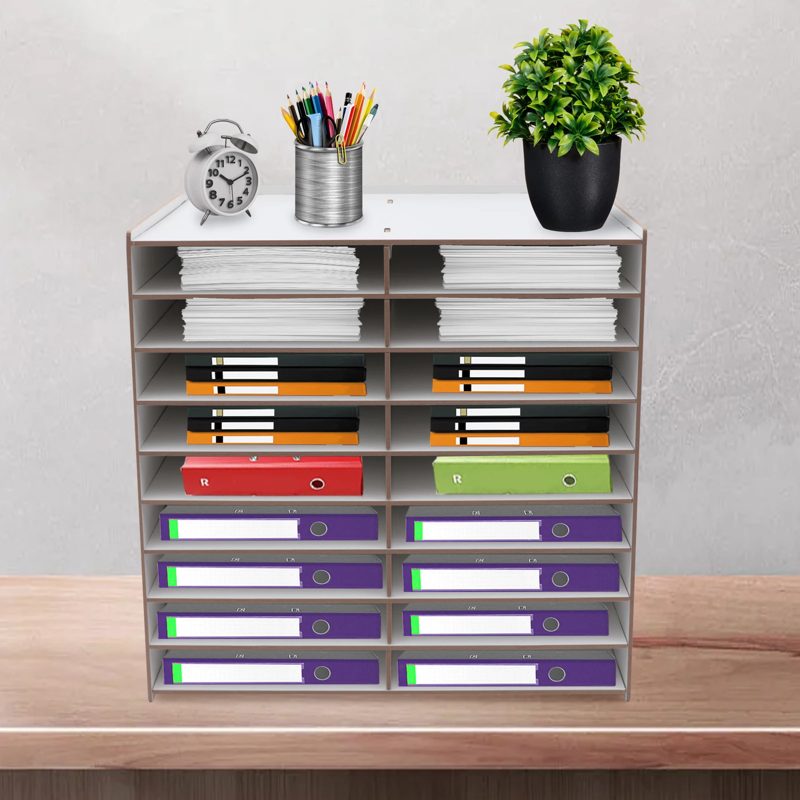 

Wooden Paper Mail Tray Sorter Office Desktop File Literature Organiser Classroom Vertical Magazine Storage Rack Commercial Shop