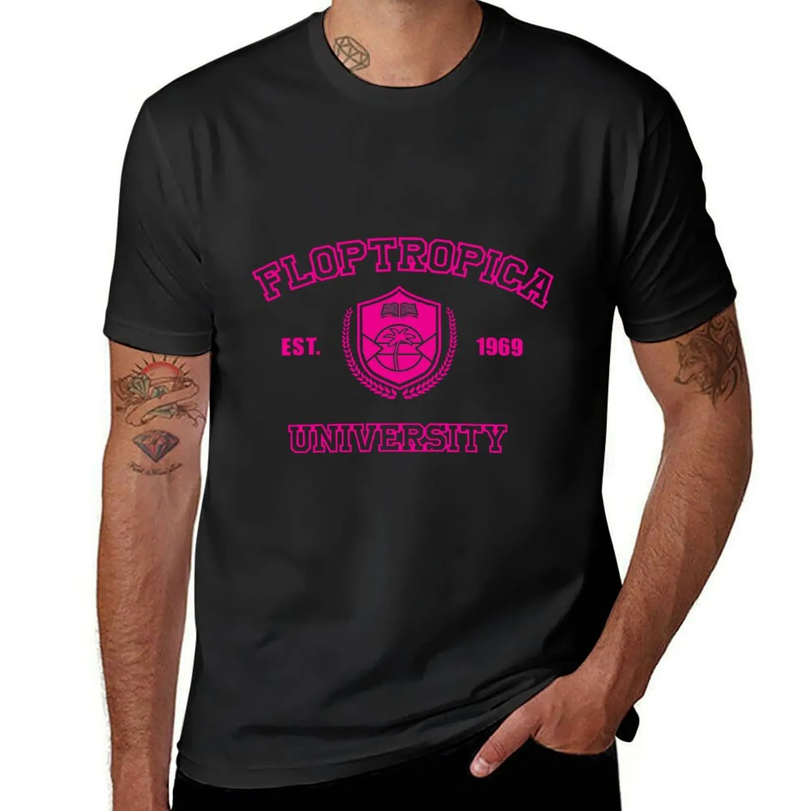 University of Floptropica (pink) T-Shirt quick drying new edition customs design your own anime mens t shirt graphic