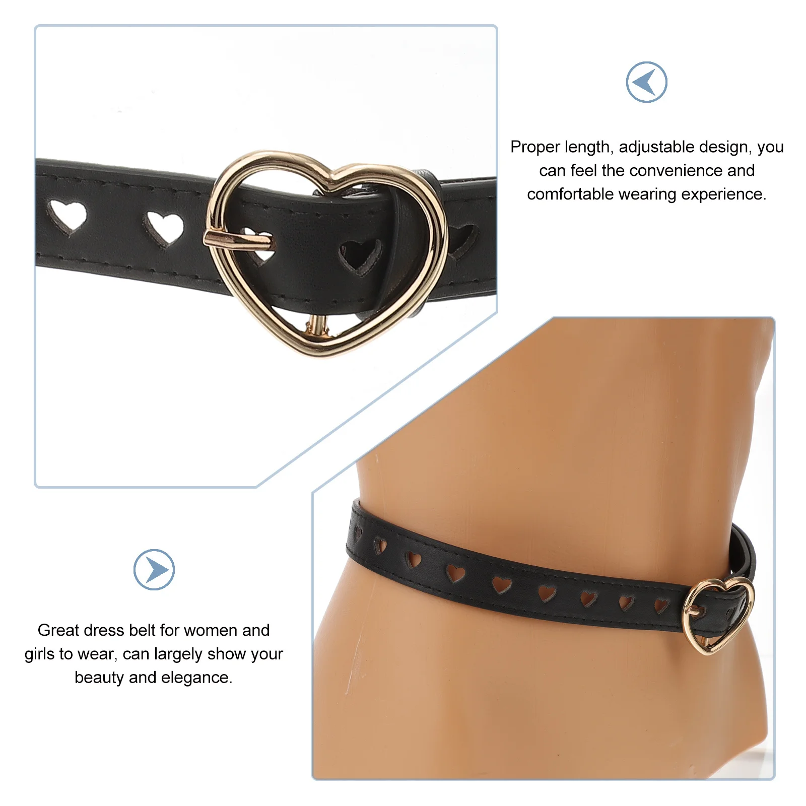 

Heart Buckle Hollow Out Adjustable Women Waist Belt for Dresses Skirts Jeans Stylish Accessory 120cm Heart Belt