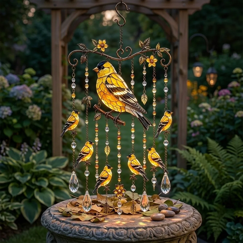 1pc Wind Chimes Yellow Bird Wind Chimes For Outside Acrylic- Bird Decorations Outdoor For Home Garden Patio Backyard