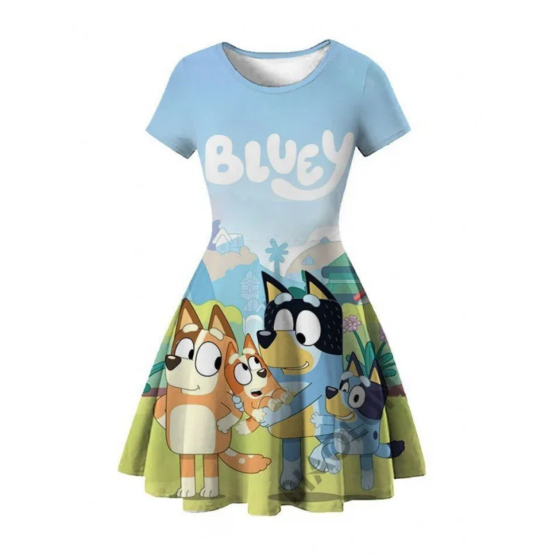 Bluey Dress 3D Printed Summer Girls Dress Children\'s Wear Brui Bingo Dog Printed Princess Dress Gifts