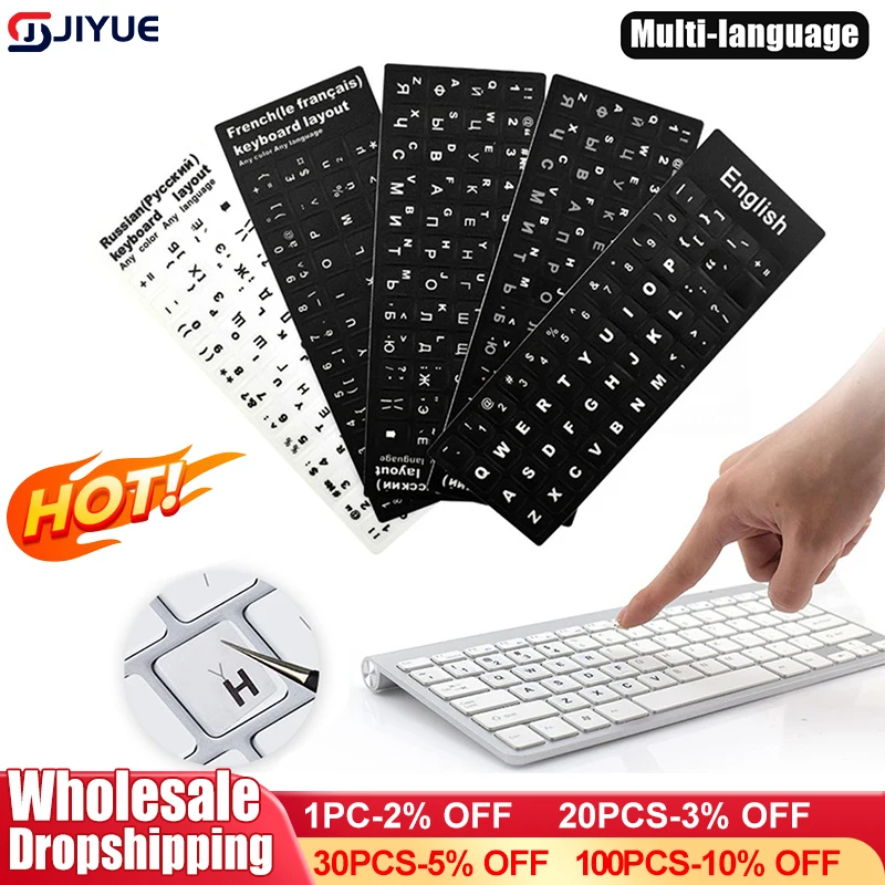For Laptop PC Standard Letter Layout Keyboard Covers Waterproof Russian English French Spanish Deutsch Arabic Keyboard Stickers