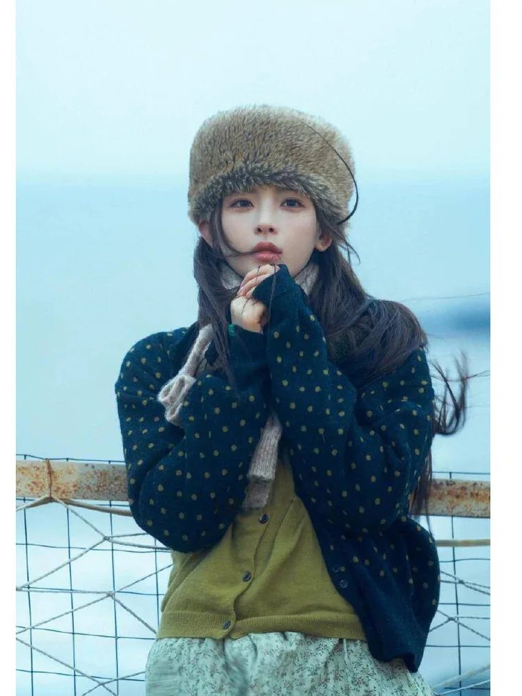 

Свободный вязаный женский открытый кардиган в горошек, корейский длинный све, круглый, с застежкой на пуговицы