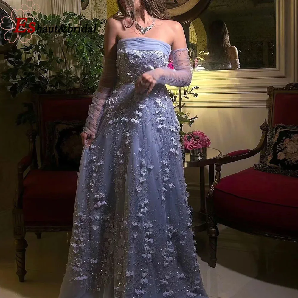 

Elegant 3D Lace Evening Dress Luxury Aline Strapless with Long Sleeves Formal Gown for Women 2026 Wedding Prom Party Customized