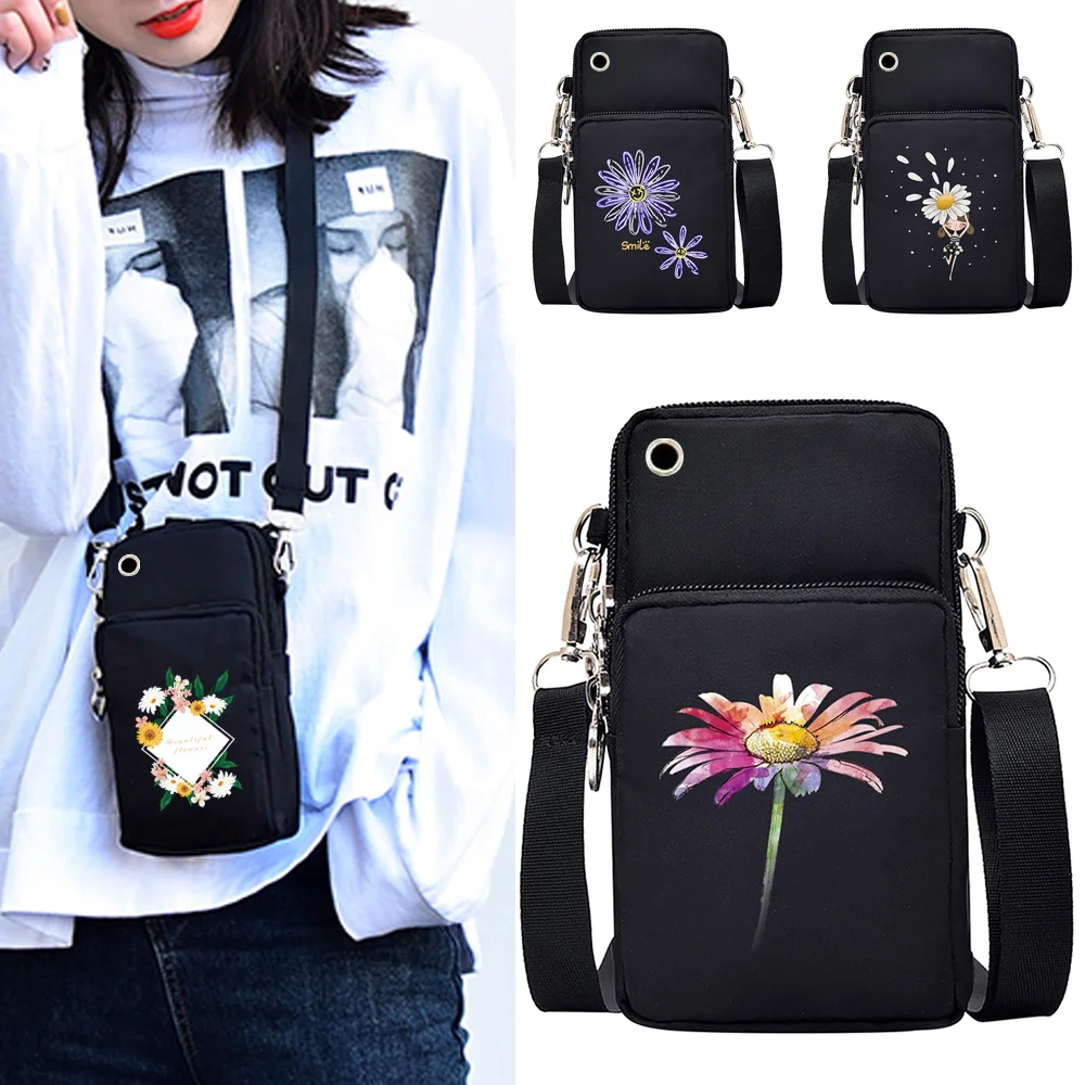 Universal Mobile Phone Bag Women Messenger Bag Purse Sports Arm Shoulder Bags for Samsung/huawei/iphone 13 12 Daisy Pattern