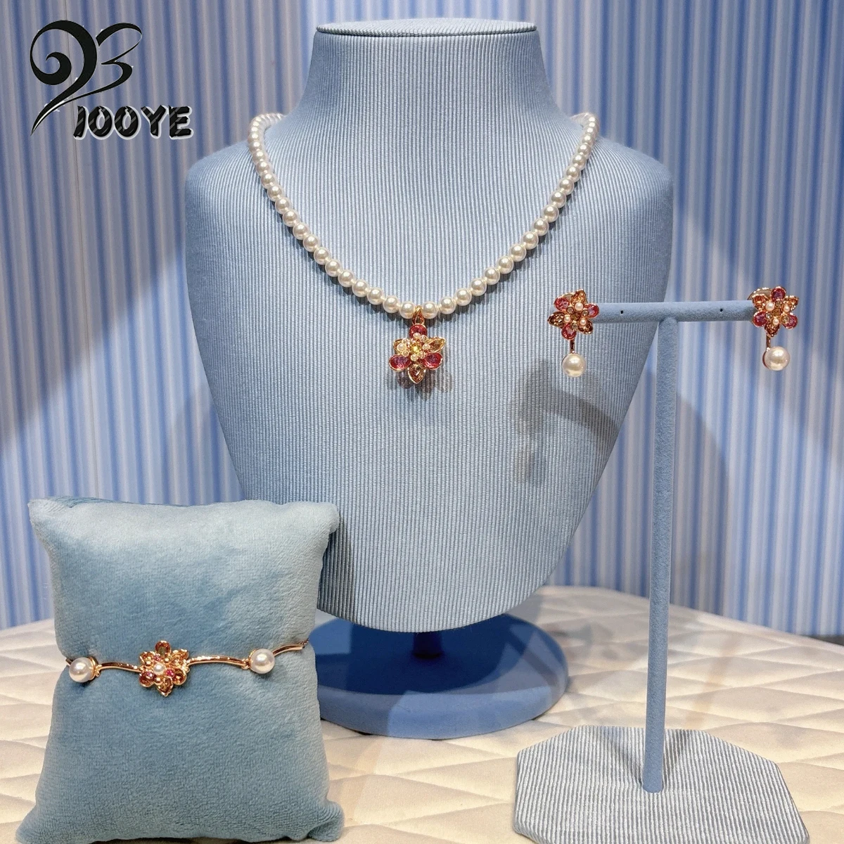 

Original 2025 New Trend Fine Jewelry Sets Charming Pink Cherry Blossom Crystal Fashion Women's Pearl Necklaces Bracelet Earrings