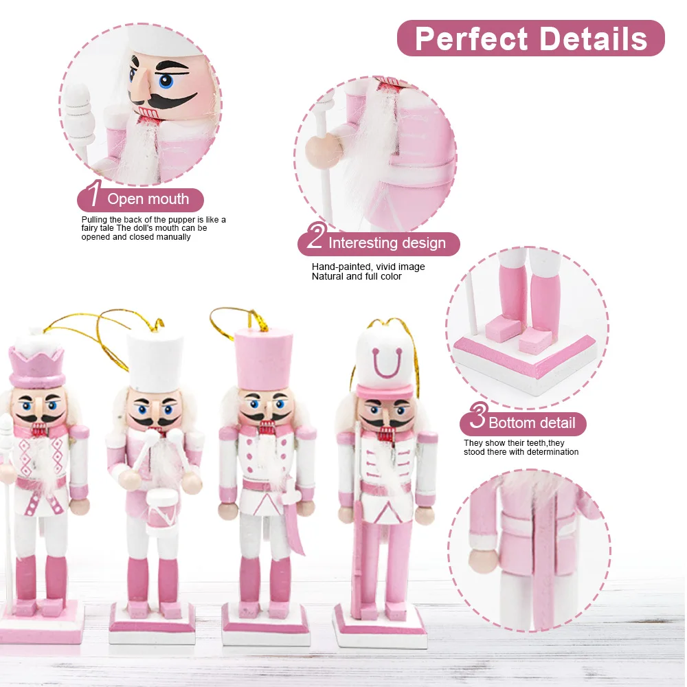 12CM Nutcracker Soldier Puppet 6 Piece Set Garland Pink White Home Ornaments Merry Christmas Decorations Holiday Gift Pendant