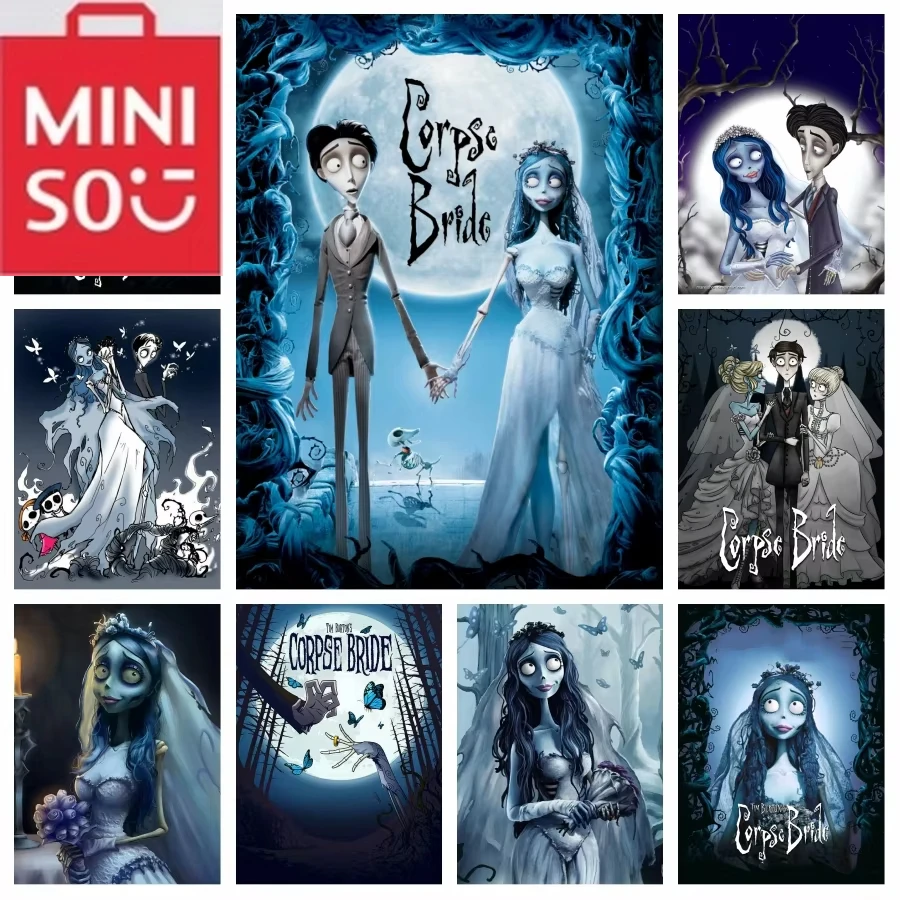 MINISO Tim Burton-pintura de diamante de la novia cadáver, arte fotográfico de Emily Victor, mosaico de punto de cruz, decoración del hogar sin marco