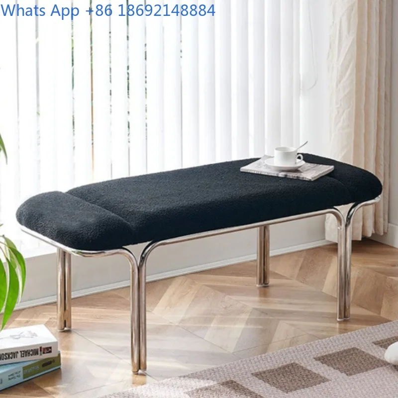 Home Italian Style Light Luxury Shoe Changing Bench  Nordic Minimalist Stainless Steel Ins Long  Entrance Bench