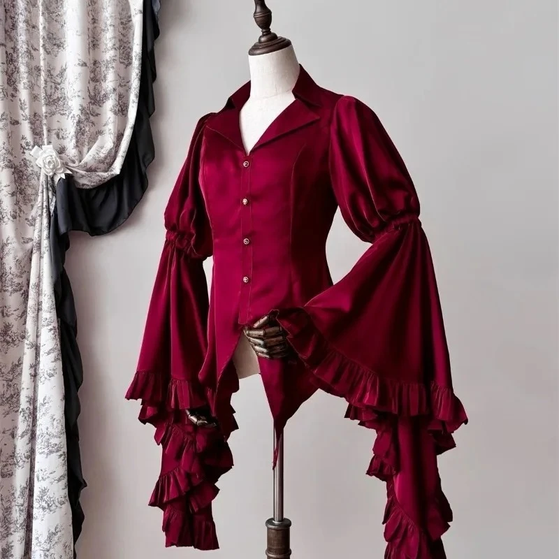 2025 Vintage elegante mujer Tops camisa Lolita blusas góticas de manga acampanada camiseta femenina Y2k estética Casual Retro camisetas moda