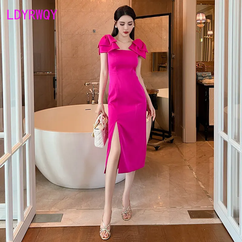 2023 Summer New Women's Bow Slim Slim Slim Sleeveless Dress