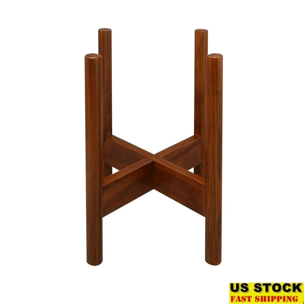 

Mid-Century Modern Solid Wood Plant Display Stand Cross-Leg Design Indoor Use Fits 10 Inch Pots Antique Mahogany