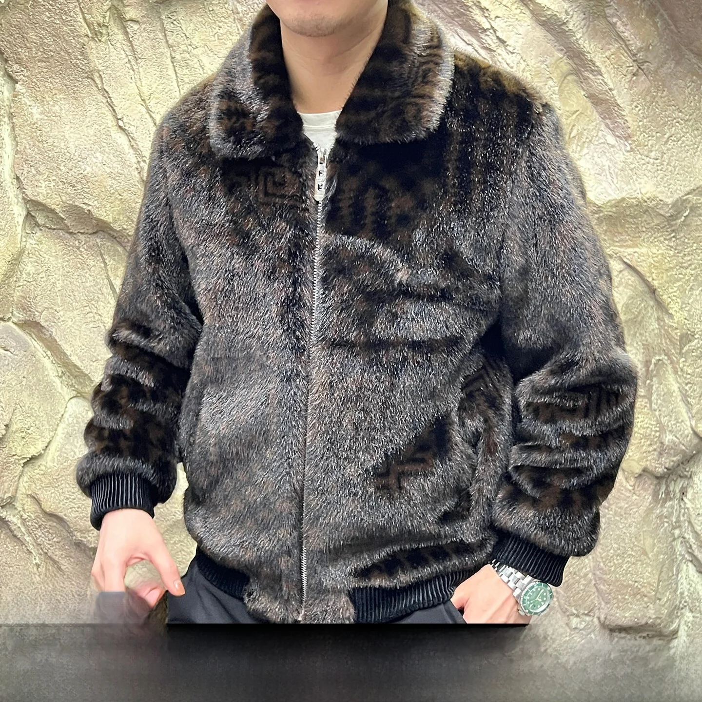 

Мужская повседневная куртка из гладкого ворсистого материала (имитация норки) на молнии, осенне-зимняя, молодежная, из полиэстера