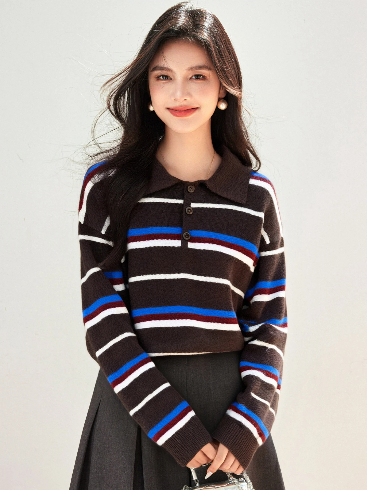 

Women Sweaters Long Sleeves Loose Pullovers Korean Stripe Patchwork Female Knitted Top Autumn Winter 2025