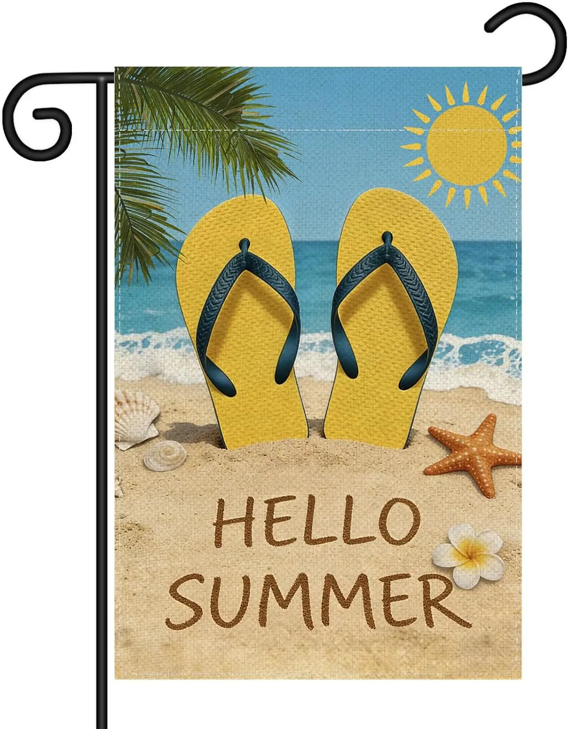 Nanafast Hello Summer Garden Flag 12x18 Inch Double Sided, Burlap Beach Flip Flop Yard Flag, Summer Outdoor Decorative Flag  PPZ