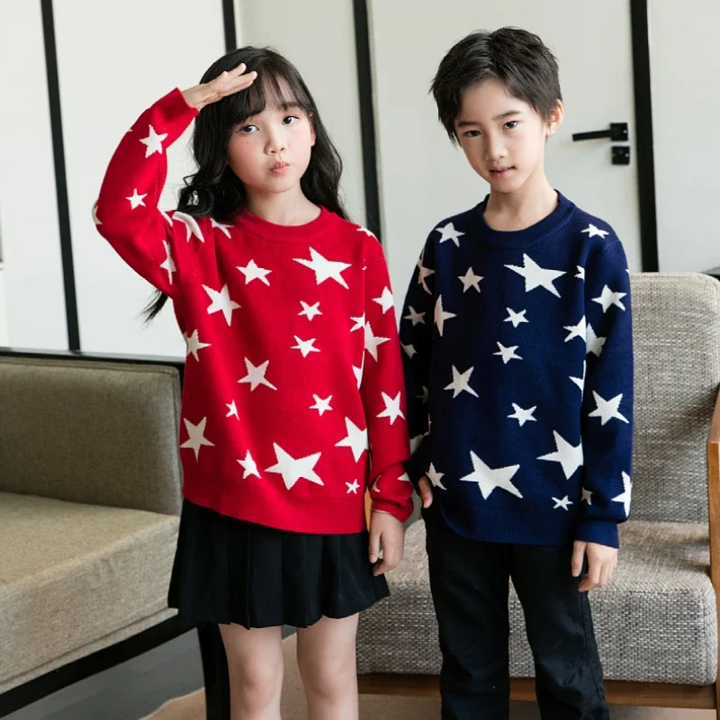 Christmas Sweater for The Whole Family Five-pointed Star Knit Tops Mom and Daughter Matching Knitwear Dad and Son Jumper  567