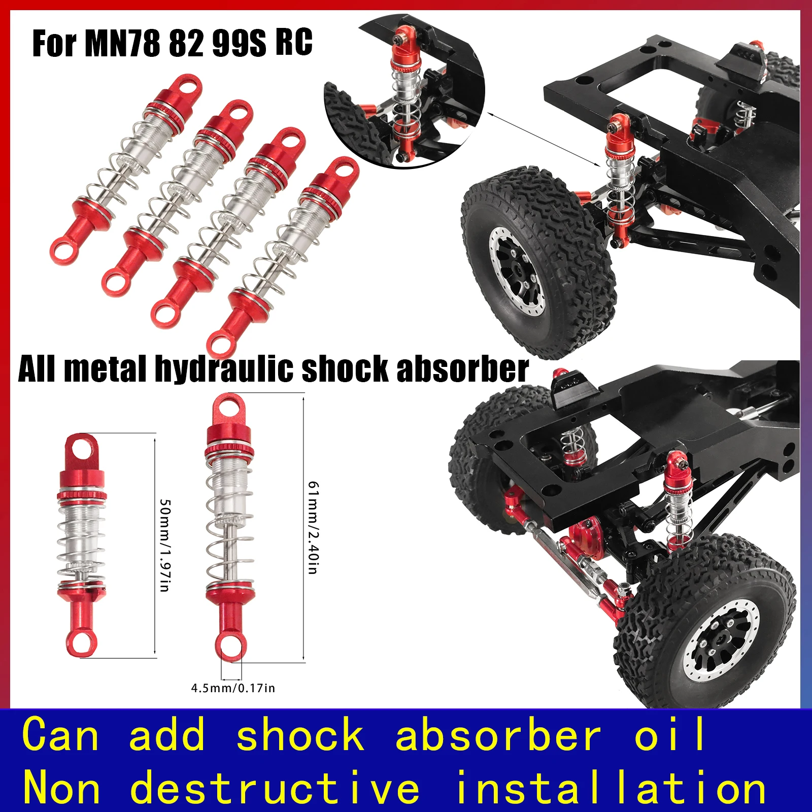 Paire D'amortisseurs Métalliques 65mm Pour Voiture RC 1:18 - Amélioration Stabilité Et Chocs - Accessoire De Rechange