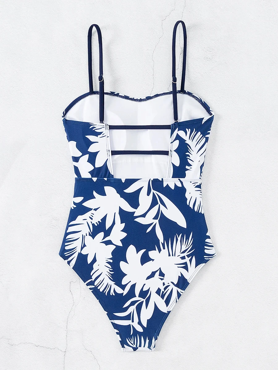 2024 Bandeau Swimsuit One Piece Printed Swimwear Female Backless Monokini Women Bathers Bathing Swimming Swim Suit Beachwear