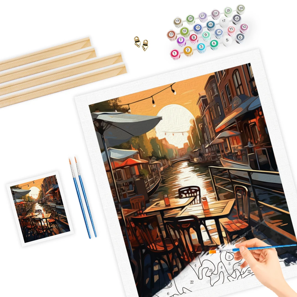 RUOPOTY Diy Oil Painting By Numbers City scenery Coloring For Adults Paint Brushes Color Markers Watercolor Art Crafts Paint Kit