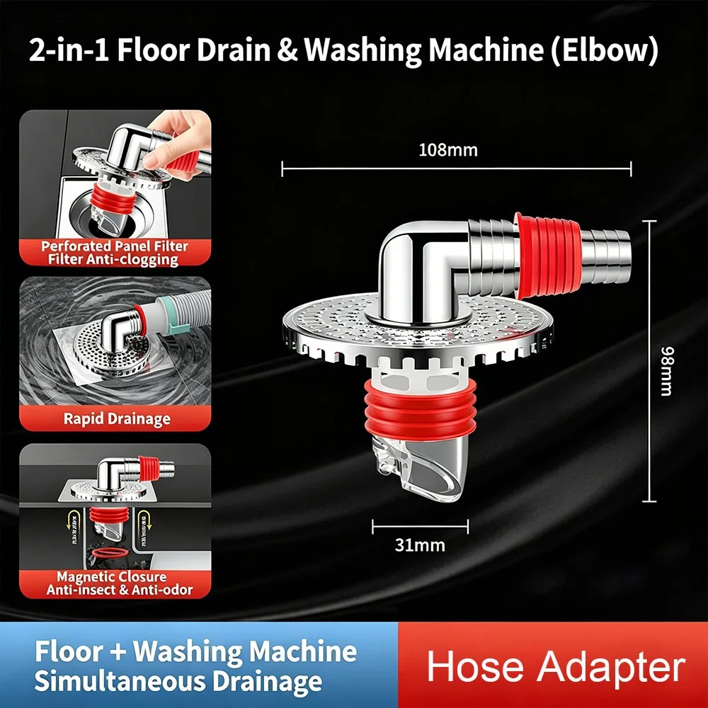 

Plastic Floor Drain Tee Connector Quick Installation Anti-Odor Washing Machine Drain Adapter Multi Functional