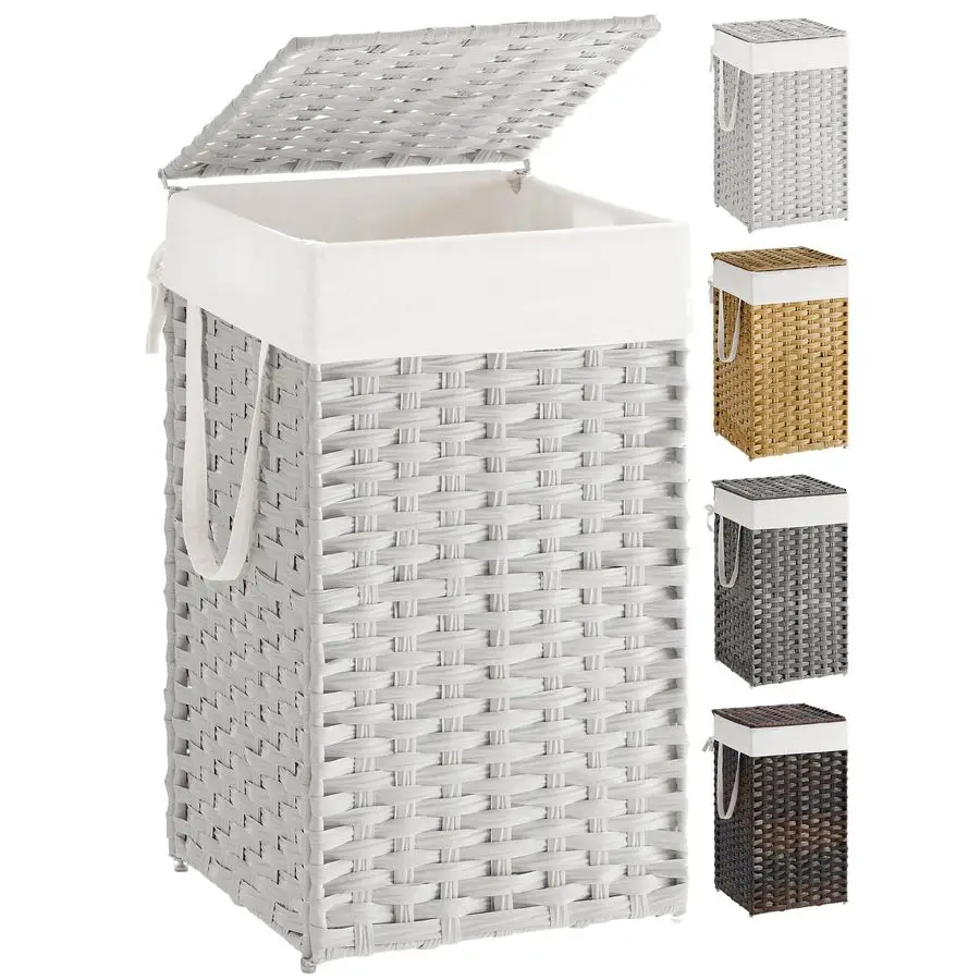 

Laundry Hamper with Lid, 17.2 Gallon 65 L Synthetic Rattan Clothes Laundry Basket with Lid and Handles, Foldable, Removable Line
