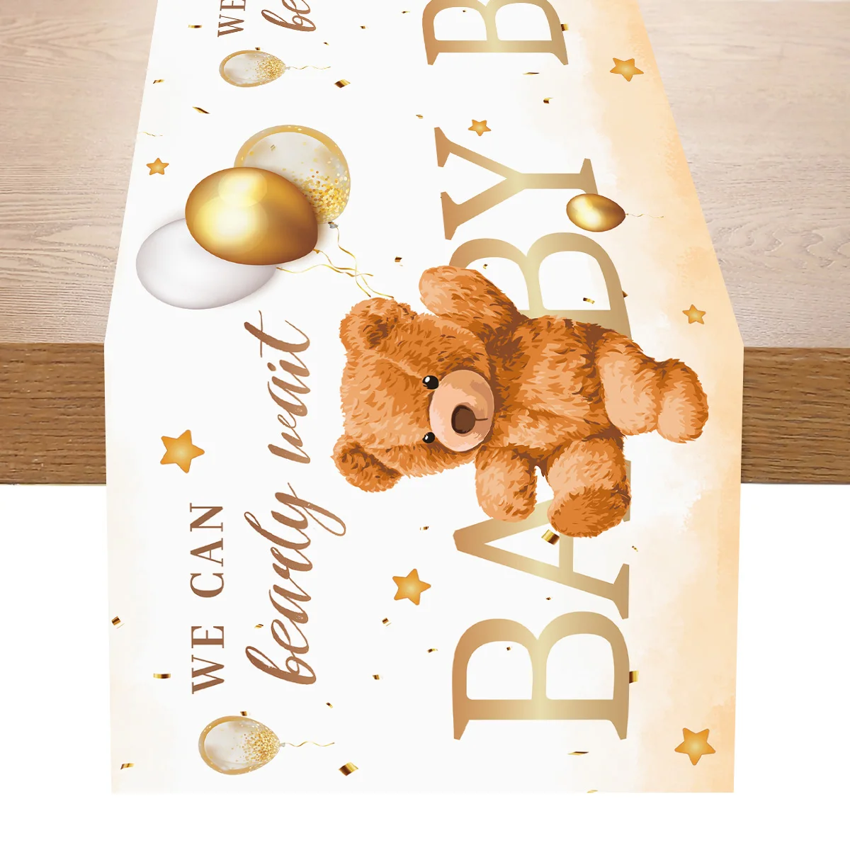 

180*35cm Brown Bear Table Runner We Can Bearly Wait Theme Birthday Party Tablecloth Baby Shower Kids Happy 1st Birthday Party