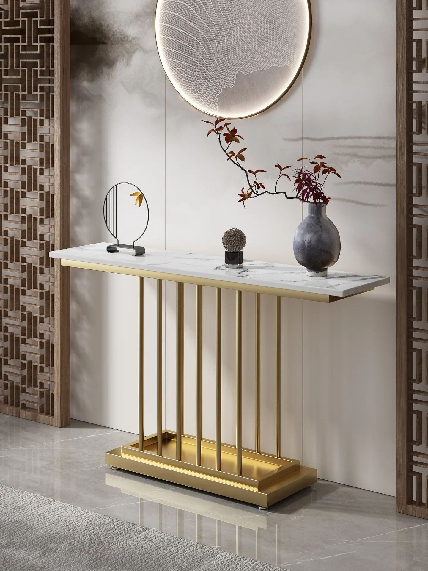 Modern simple marble entrance deck light luxury rock slab entrance cabinet, Italian style against the wall