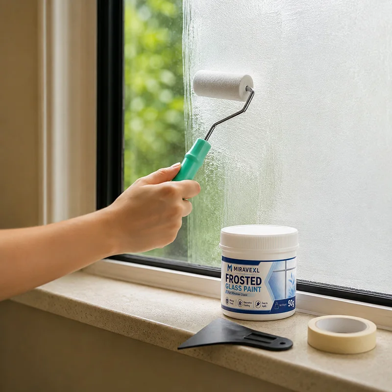 Frosted Glass Paint - Privacy Paint for Windows, Easy to Apply Decorative Frosting, for Bathroom, Kitchen, 50g with Tools