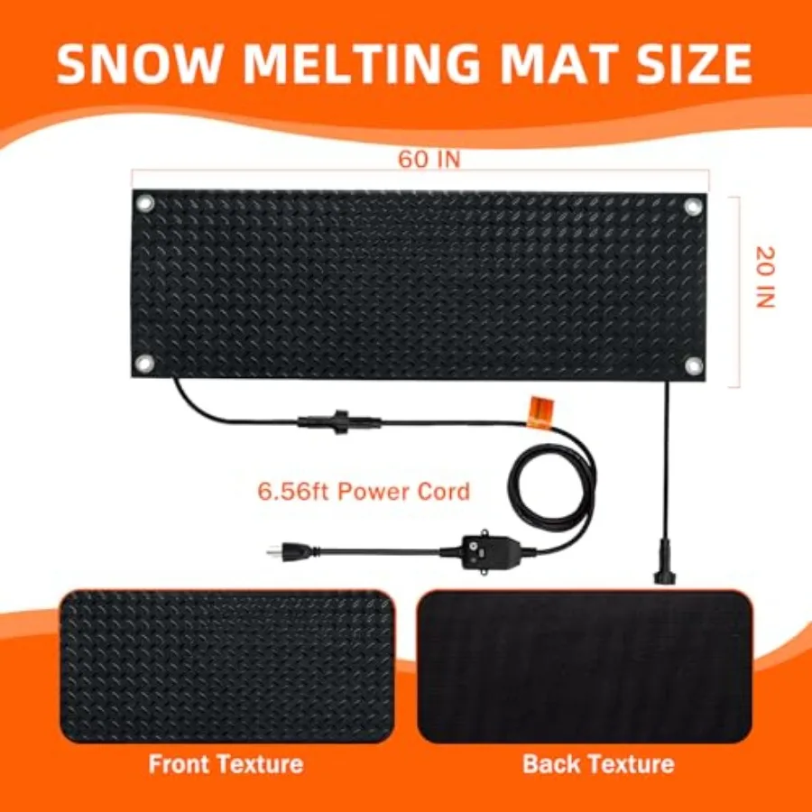 20 x 60 Inch Snow Melting MatsUpgraded Anti-Slip Electric Snow Heated Outdoor Mats Winter Ice Heated Rubber Mat for Walkways/Dr