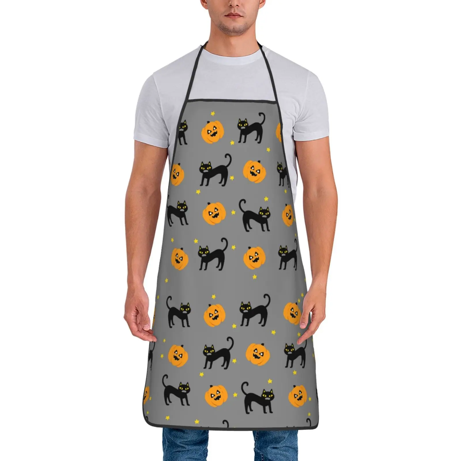 Anyone Can Cook Pumpkin & Cat Pattern Apron for Men Women Halloween Adult Kitchen Chef Bib Tablier Cuisine Cooking Baking