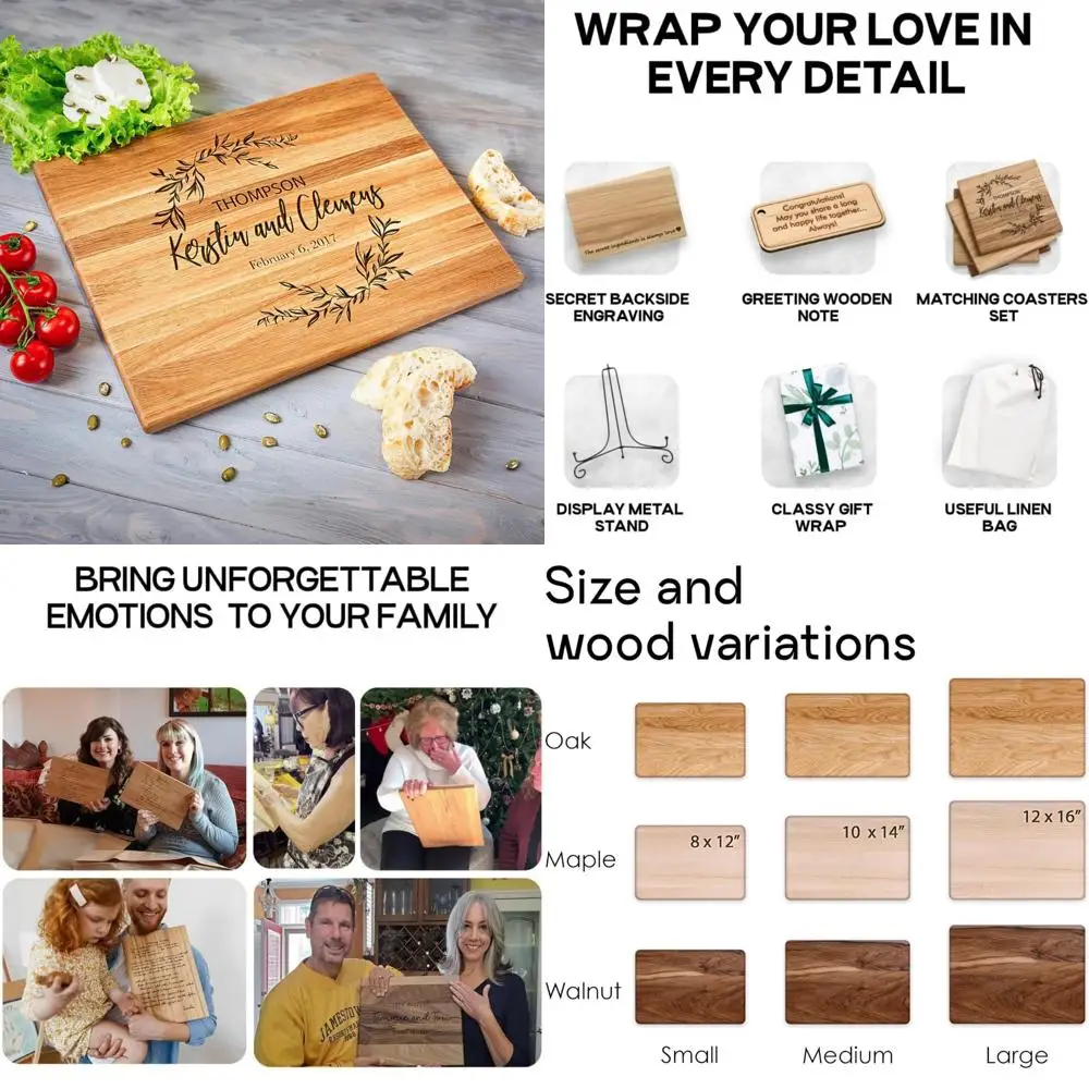 

12x16 engraved oak wood cutting board - personalized family name gift for special occasions