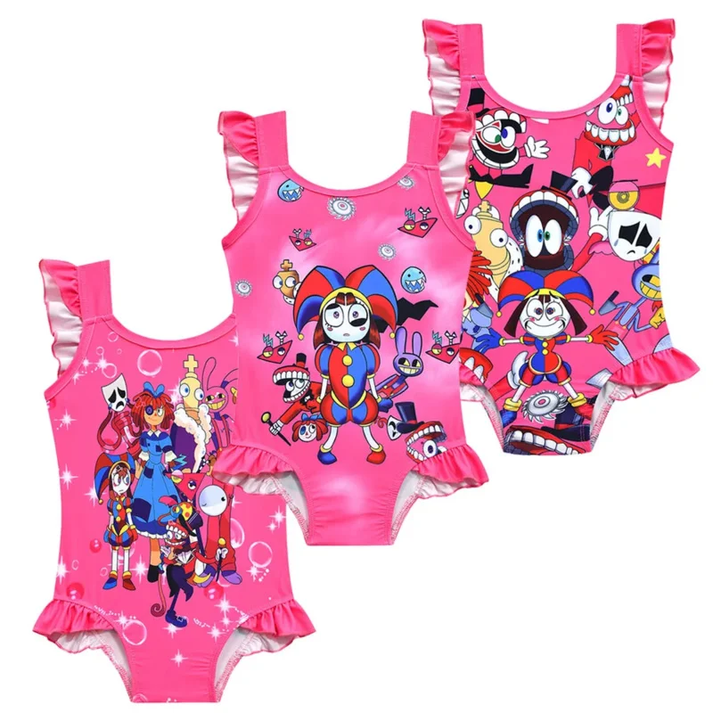 Anime Digital Circus Baby Girl Swimisuit Pomni Ragatha Jax Theater Caine Cosplay Double Shoulder Strap Swimsuit One-piece Clothe