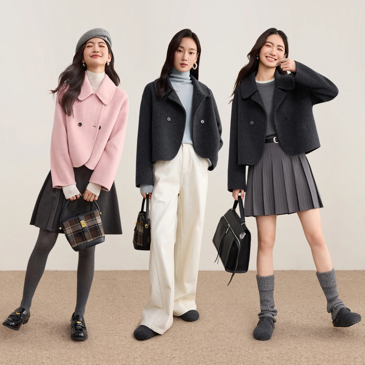 معاطف شتوية للسيدات من SENTUBILA 2025 سترات سميكة أنيقة من مزيج الصوف وياقة على شكل طية صدر السترة ملابس خارجية نسائية قصيرة متينة W54OC1879 #5