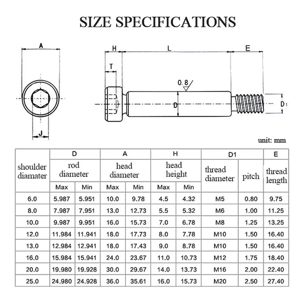 12.9 High Strength Steel Hex Head Bolt Limit Screws Dia=Φ 6,8,10~16,Shoulder Bearing Bolt Shaft M5 M6 M8 M10 M12 Length 8~100mm