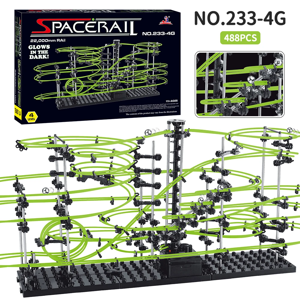 Spacerail Roller Coaster Model Marble Run Ball Set for Adults Creative Building Block Toys 488pcs Level 4 Luminous Version