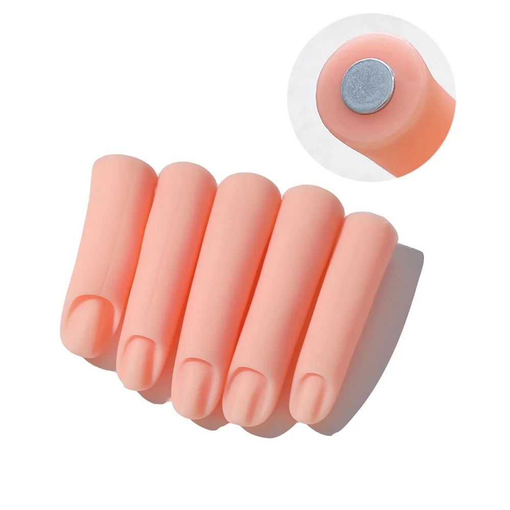 

5Pcs/Set Silicone Fake Nail Art Finger Model Display Stand With Magnet Silicone Practice Fingers Nail Display DIY