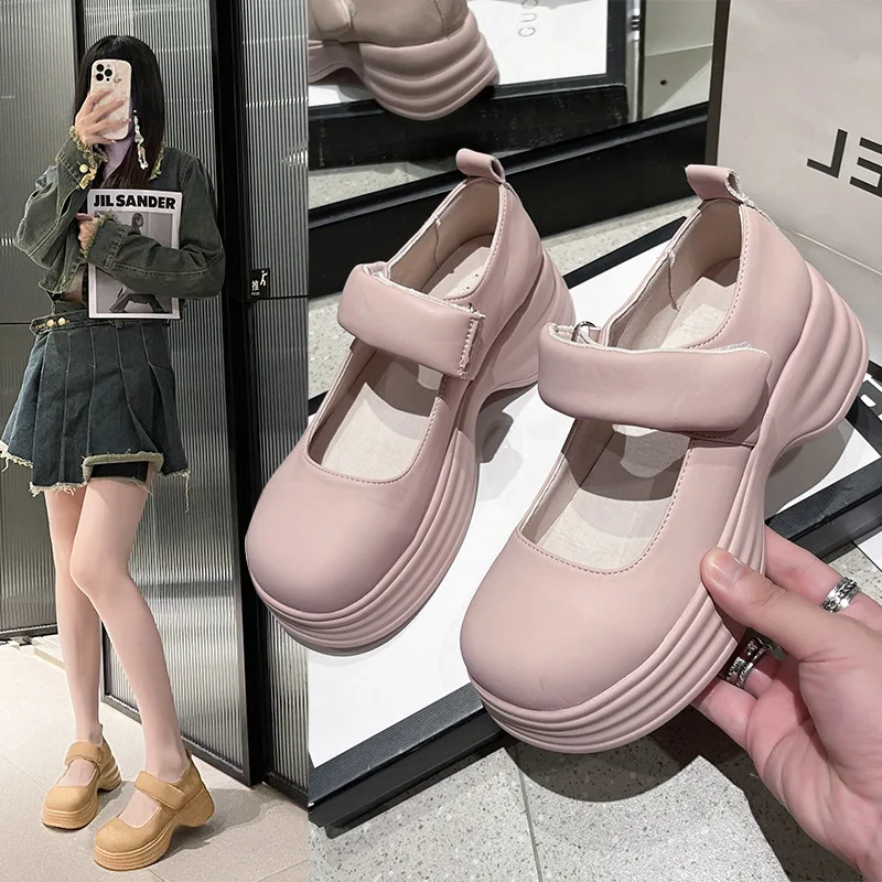 Korean Shoes Female Footwear Clogs Platform Shallow Mouth 2024 New Retro Summer Dress Creepers Pink Slides PU Hoof Heels Med Rom