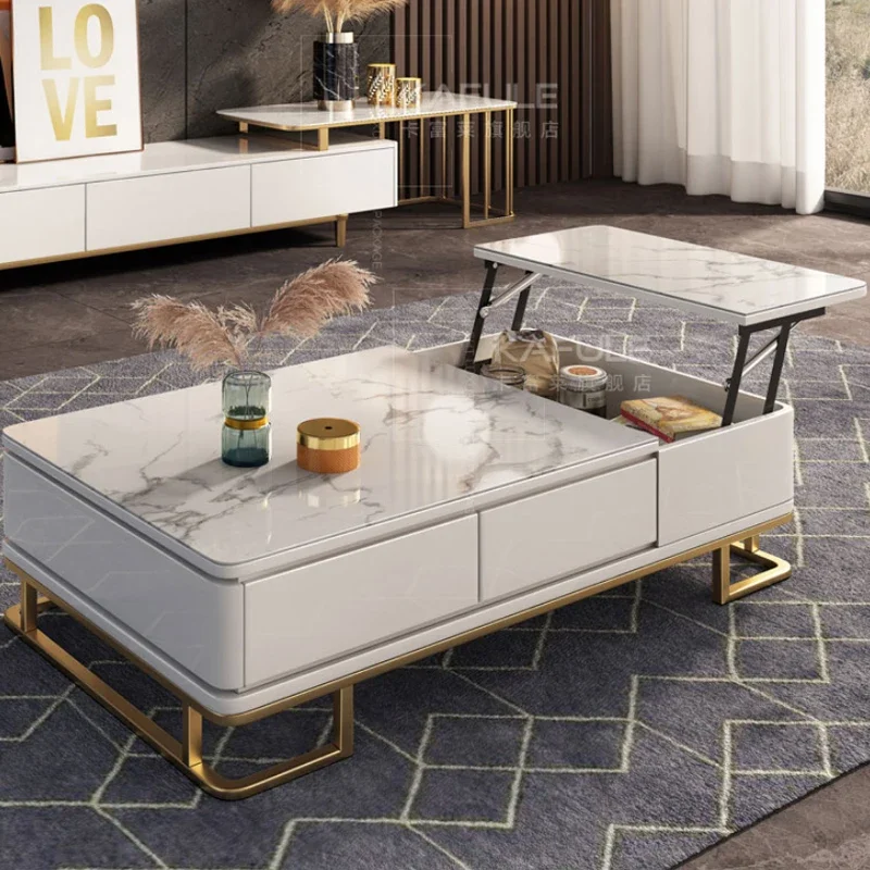 Modern Design Living Room Furniture Multifunctional Lift-top Storage Glass Face Coffee Table Set