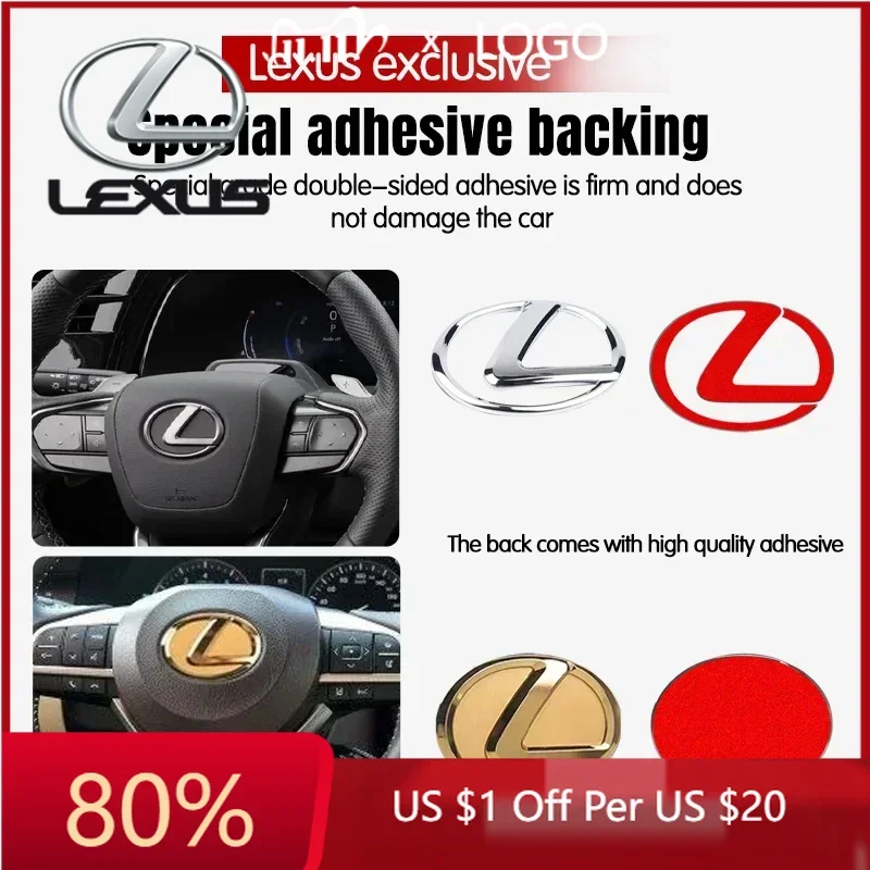 

2026 Hot Interior Stickers 64mm 77mm Electroplated High-end Process Metal Steering Wheel Logo Stickers For Lexus ES240 ES250 IS2