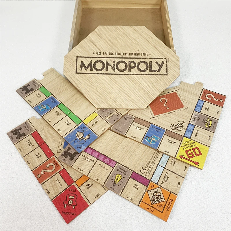 Hasbro Real Estate Tycoon Monopoly Rustic Series Monopoly Wooden Box Retro Collection Edition Board Game - Image 2