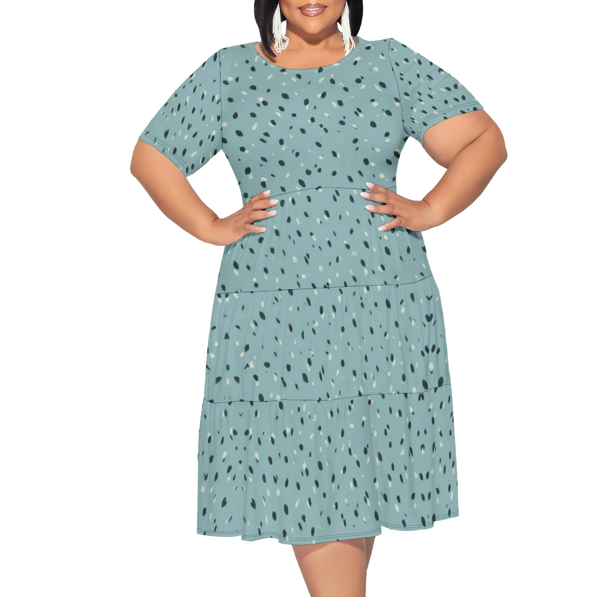 

Plus Size Casual Summer Dresses Curvy Womens Elastic Waist Tiered A Line Ruffle Hem Dress with Pockets
