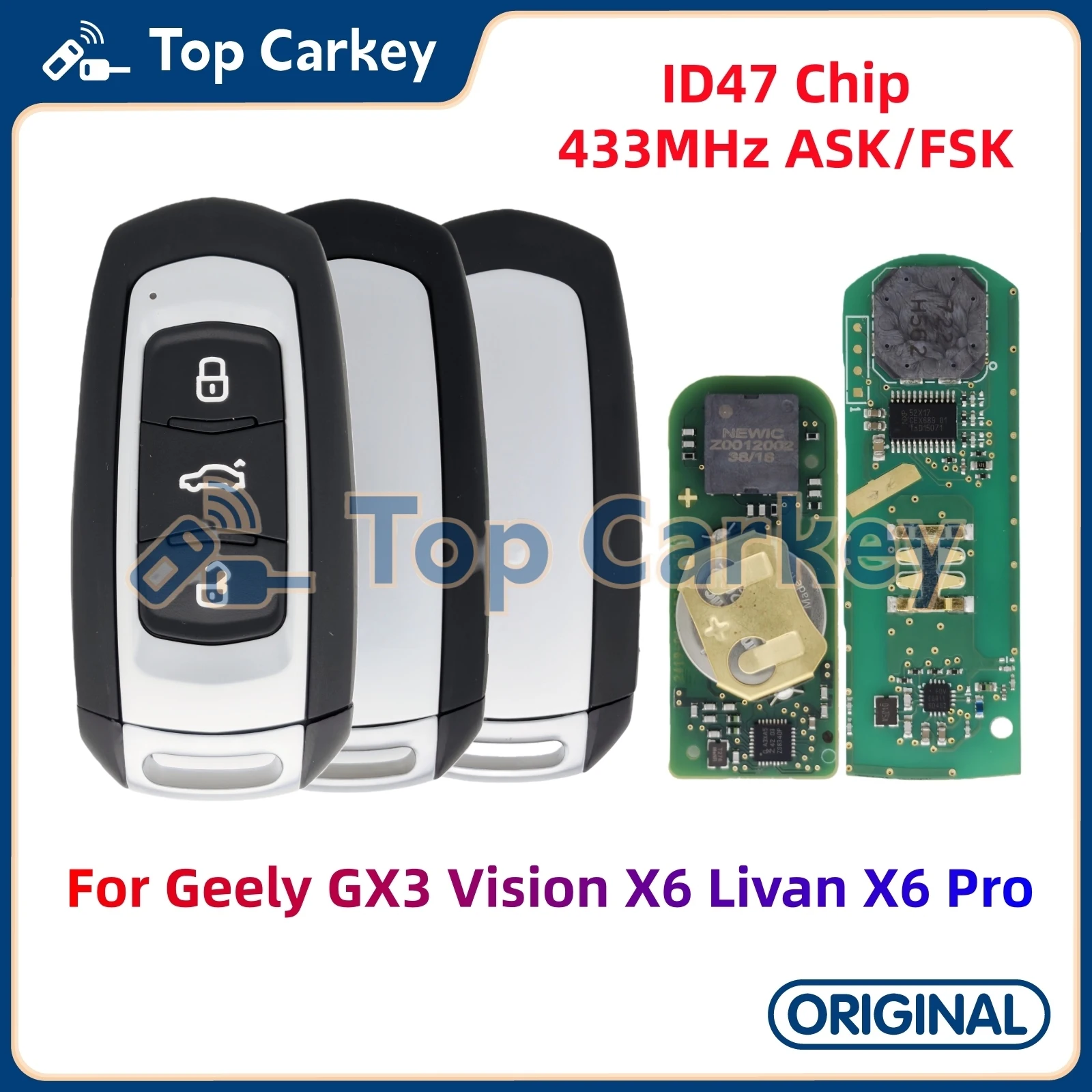 

TopCarkey Original Smart Remote Key ID47 Chip 433MHz for Geely GX3 Geely Vision X6 Livan X6 Pro