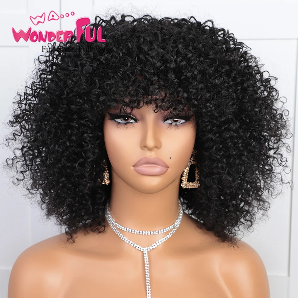 Wig Bob keriting keriting pendek ikal Afro Wig rambut manusia Brasil Wig dibuat dengan mesin penuh bergaya coklat alami untuk wanita