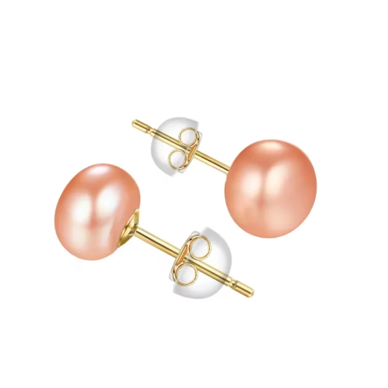 Senlissi-Ohrstecker mit echten Süßwasserperlen für Damen, 7–8–9, weiße rosa Perlen, 925er Sterlingsilber, 18 Karat, weiblicher Partyschmuck – Detail 6